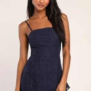 Lulus Days With You Navy Blue Floral Burnout Ruffled Mini Dress - Size M